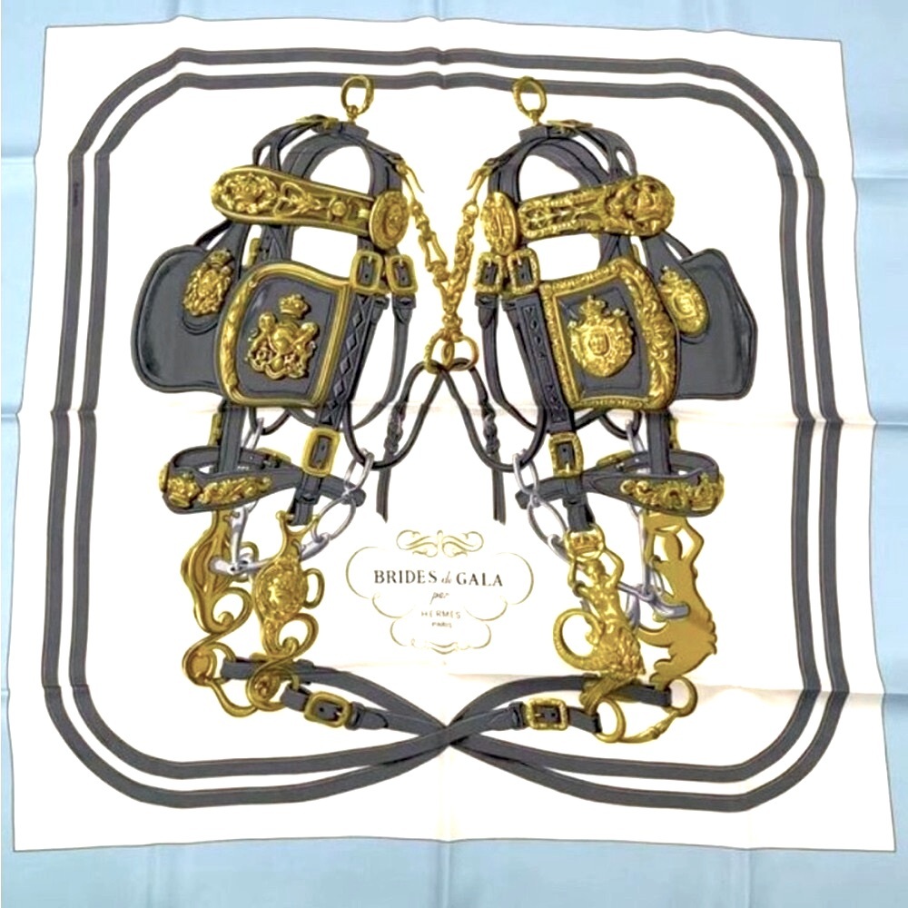 Hermes Brides de Gala Silk Scarf in Cream, Black & Gold